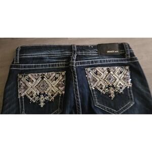 Grace Dark Wash Embellished Pocket Skinny Jeans Size 31